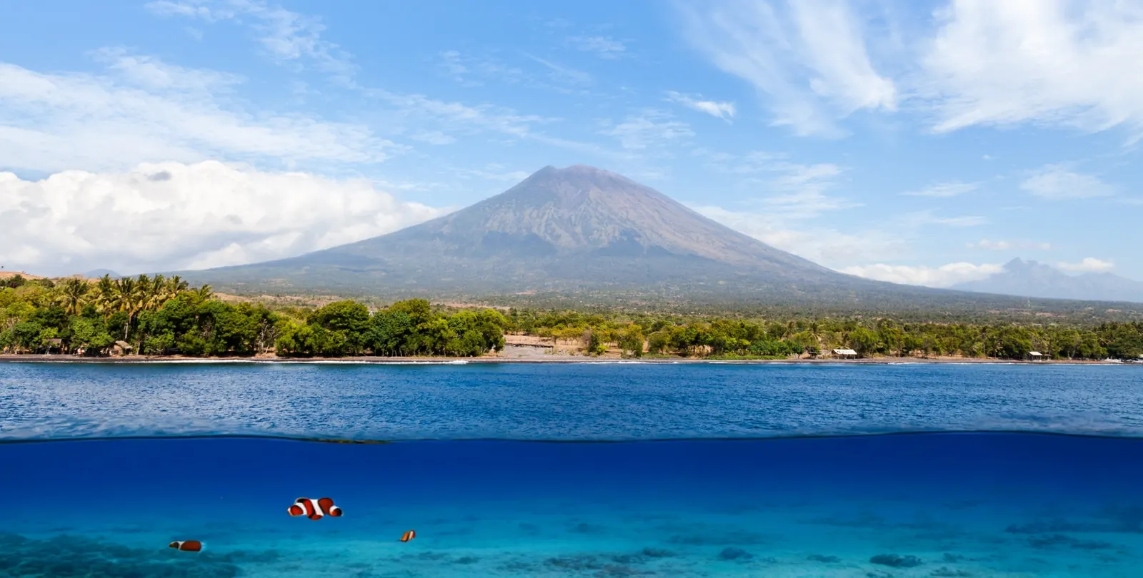 East Bali coastline below Mount Agung, near Amed